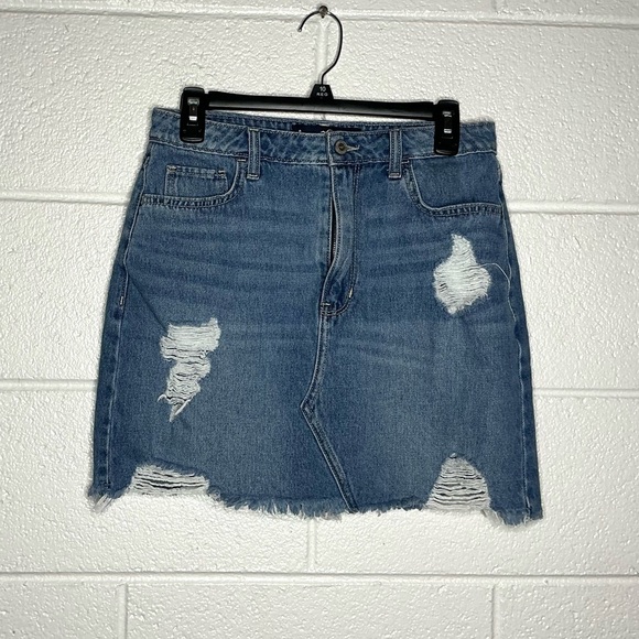Hollister Dresses & Skirts - < Hollister Distressed Denim High Rise Mini Skirt 29” >